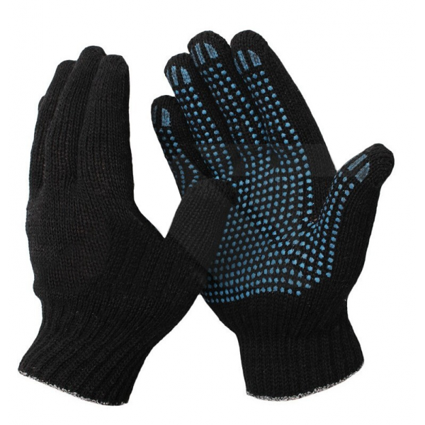 Перчатки ХБ 5-ти с ПВХ "Волна" 10 кл. черные