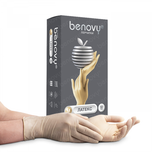 Перчатки BENOVY™ латексные, нестерильные, неопудренные цвет бежевый BENOVY LATEX CHLORINATED