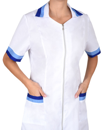 Халат "Мила" женский белый с голубым и васильковым (ЧЗ)