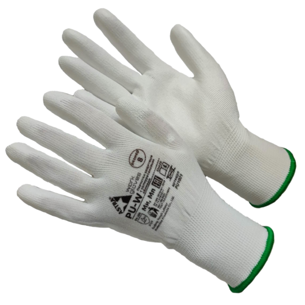 Перчатки Astra Pu-W из полиэстера белого цвета с полиуретановым покрытием