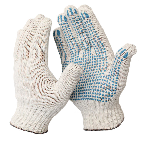 Перчатки ХБ 5-ти с ПВХ "Волна, Точка" 7,5 кл.