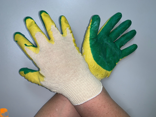 Перчатки х/б с латексом, 2-й облив Люкс (уп.100 пар) зеленые