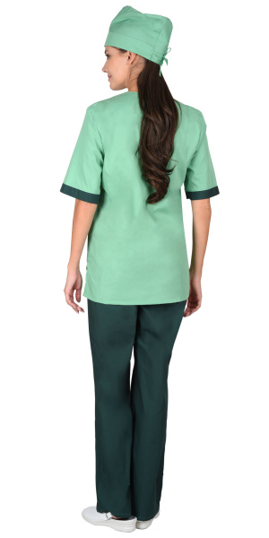 Костюм "СОФИЯ" женский: куртка, брюки, колпак светлая мята с тёмно-зелёным