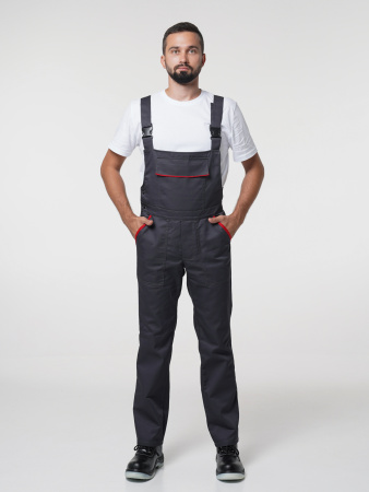 Костюм рабочий мужской №112 (куртка, полукомбинезон) тёмно-серый с красным (ЧЗ)