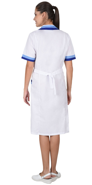 Халат "Мила" женский белый с голубым и васильковым (ЧЗ)