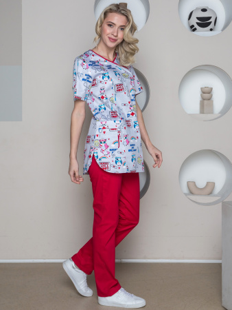 Костюм женский хирургический Модерн-001 (тк.Спандекс,175) MedLine, принт/красный