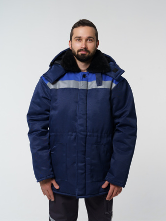 Куртка мужская зимняя Кур710 ткань смесовая, цвет темно-синий с васильковым