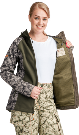 Куртка БЕЛУХА, Софтшелл+флис, женская, оливковая КУР 910