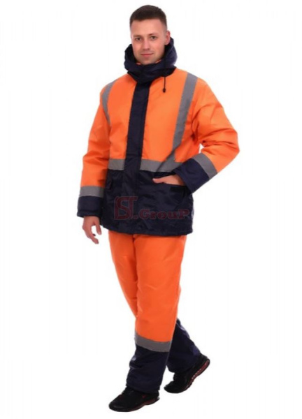 Костюм мужской ИСТ ГРУПП, цвет синий/оранжевый зимний, Дорожник оксфорд