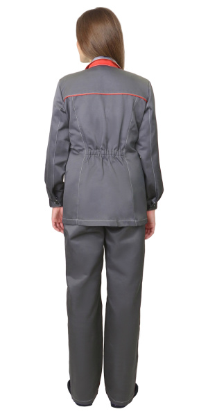 Костюм "ЗОЛУШКА" женский: куртка, брюки т.-серый со св.-серым и крас. отд. Тк. Гретта 190 (ЧЗ)